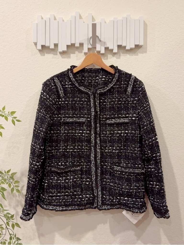 J.Ing Black Tweed Round Neck Jacket Outwear — image 3 of 8